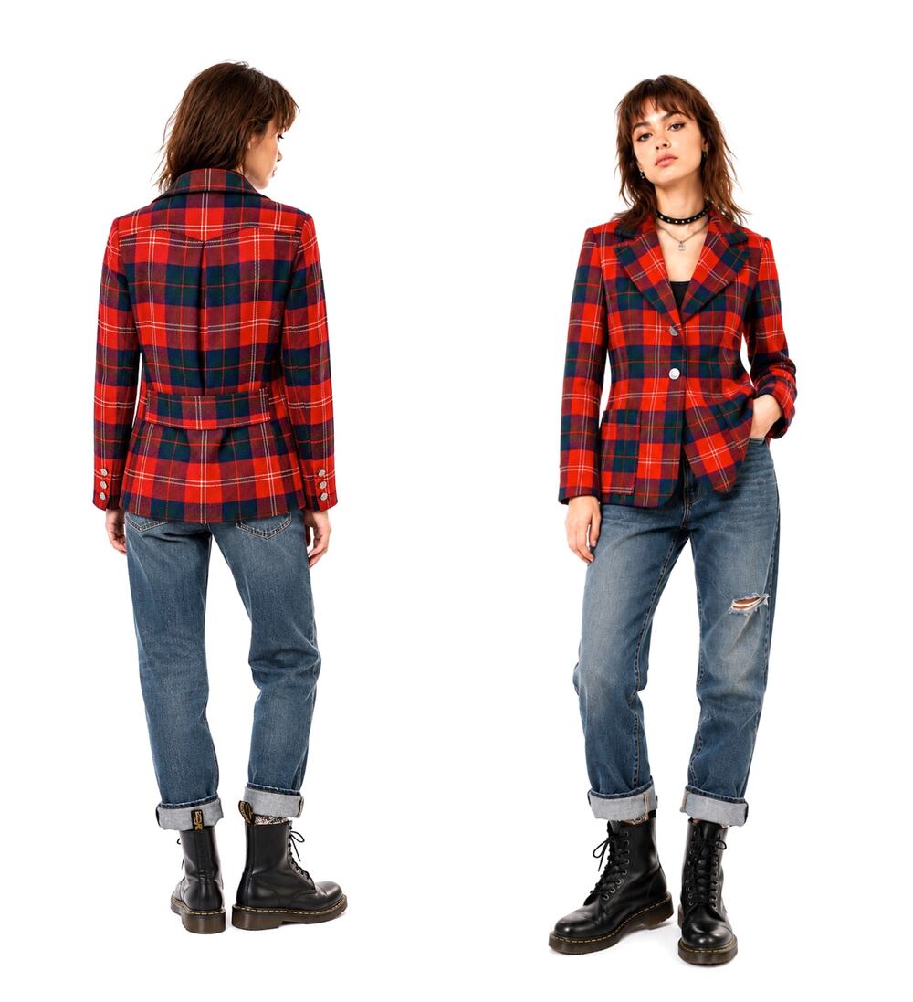VTG 70s Red Tartan Plaid Blazer Riding Jacket Wool Blend Small